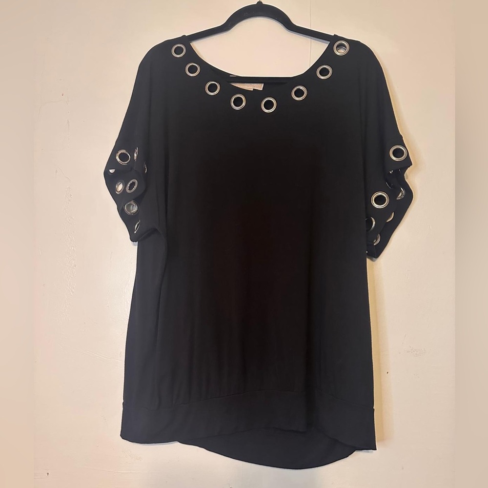 Michael Kors Black Blouse with Silver Eyelets